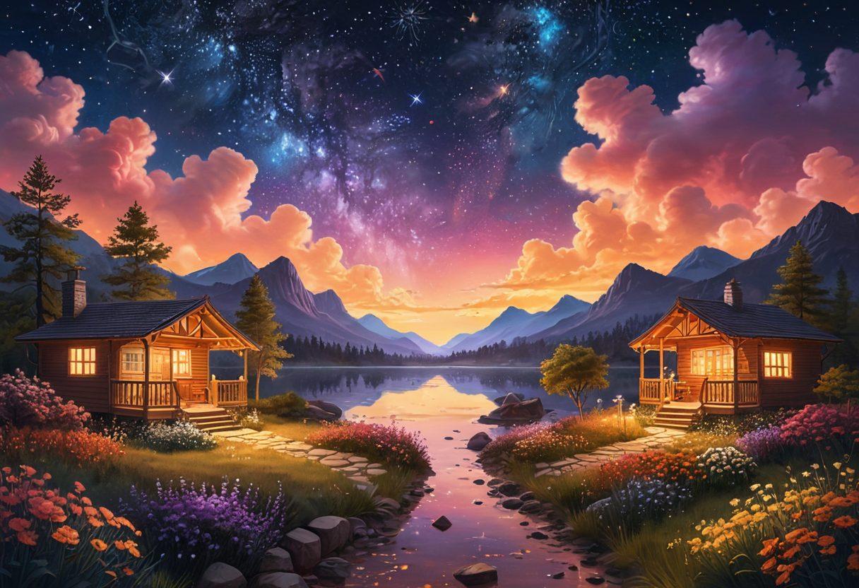 A warm and inviting digital landscape filled with interconnected hearts and glowing screens, depicting individuals engaging in meaningful conversations. Show diverse people connecting through virtual platforms, surrounded by gentle light and soft hues that symbolize love and support. Include elements such as emojis, digital flowers, and a backdrop of a serene night sky to evoke a sense of warmth and emotional connection. super-realistic. vibrant colors. soft focus.